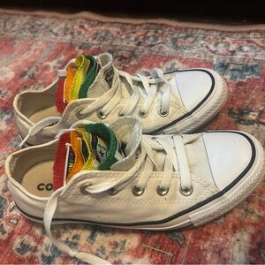 Converse White Athletic Shoes with Multicolor Accents for Pride